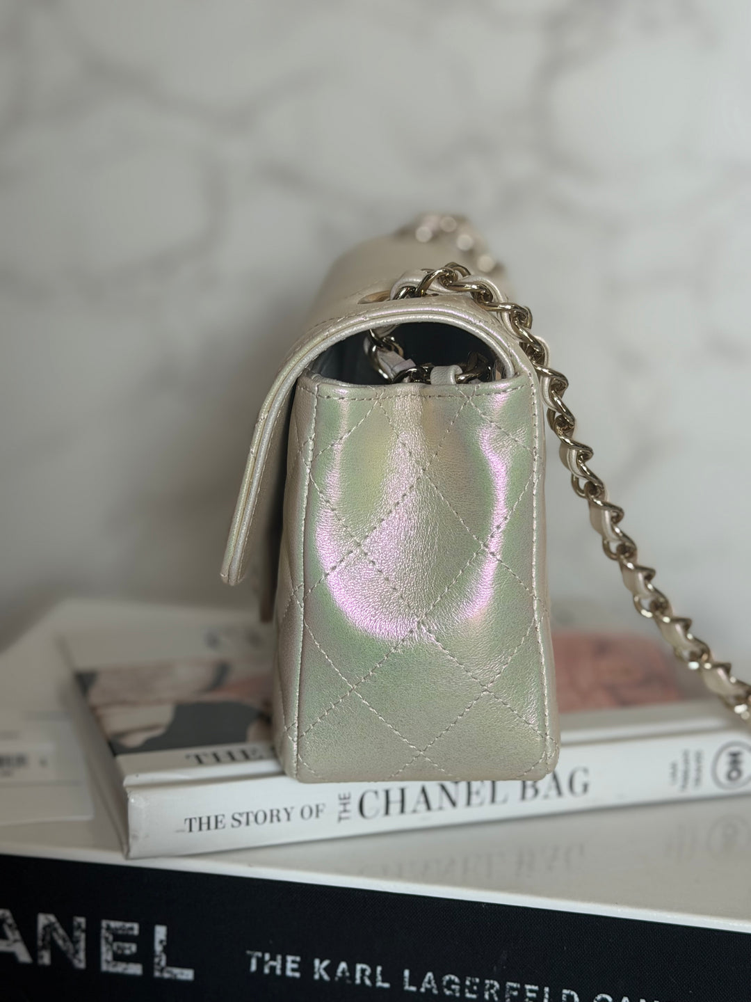 CHANEL 20B Iridescent Ivory Calf skin LGHW Mini Rectangular Flap Bag 2020