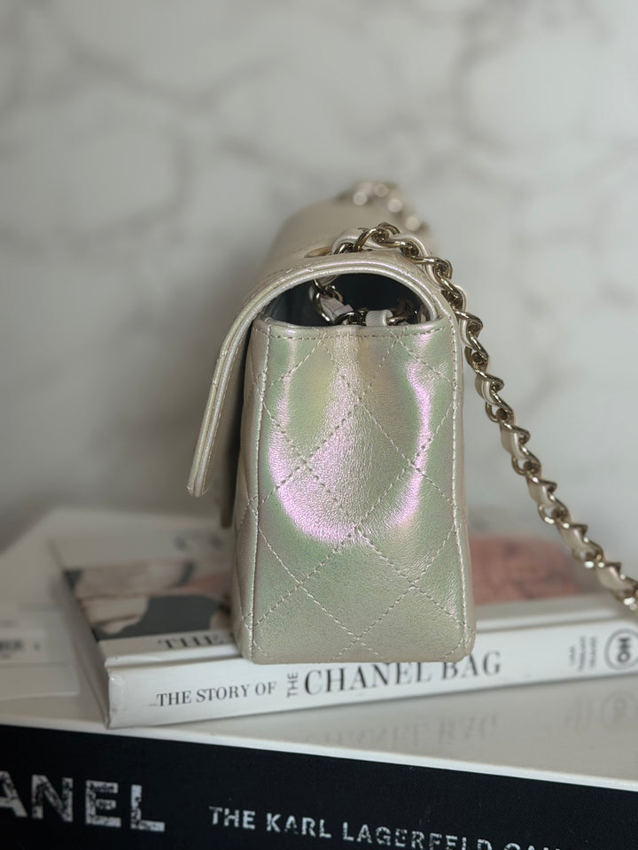 CHANEL 20B Iridescent Ivory Calf skin LGHW Mini Rectangular Flap Bag 2020