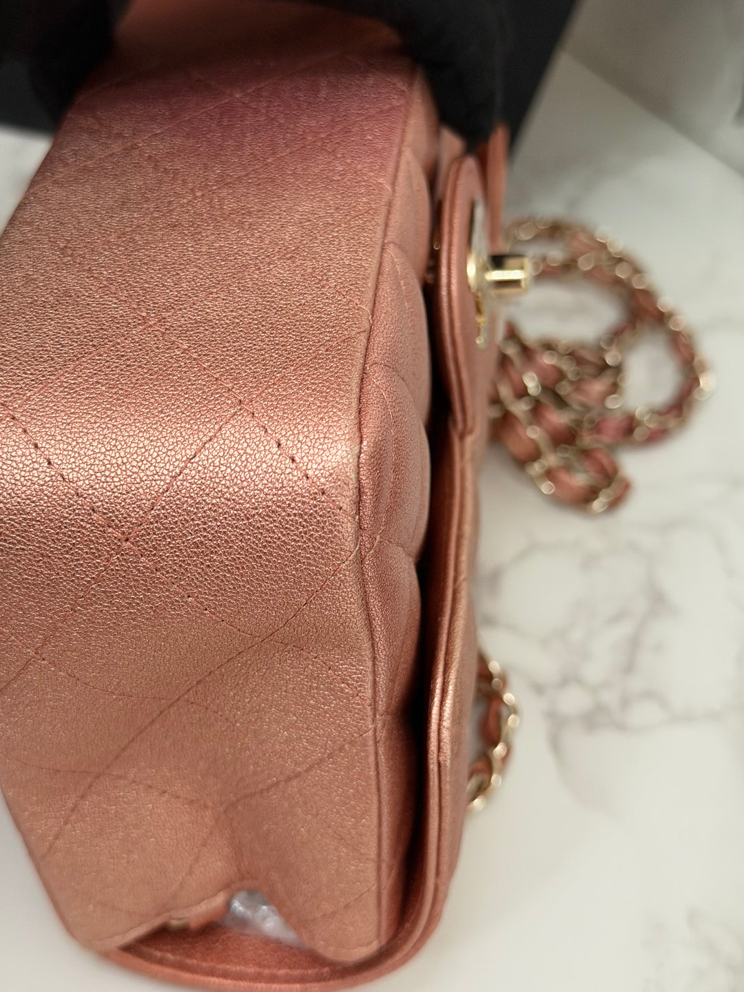 CHANEL 21S Ombré Rose Gold Metallic Copper Lambskin LGHW Mini Rectangular Flap Bag 2021