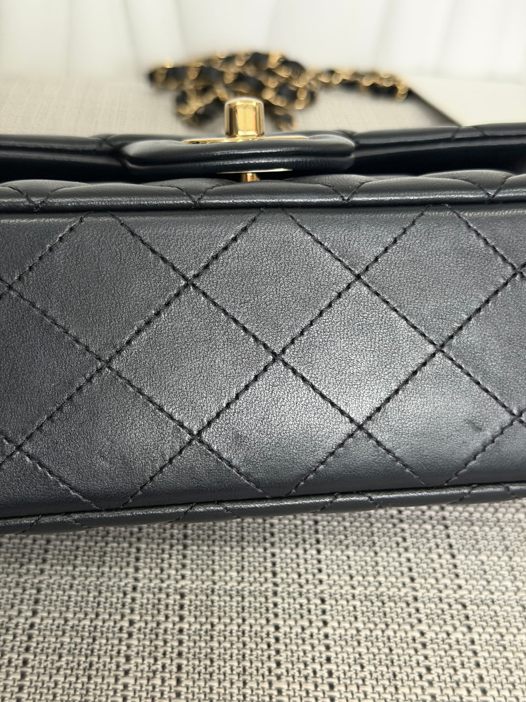 CHANEL Black Lambskin LGHW Mini Rectangular Flap Bag 2025