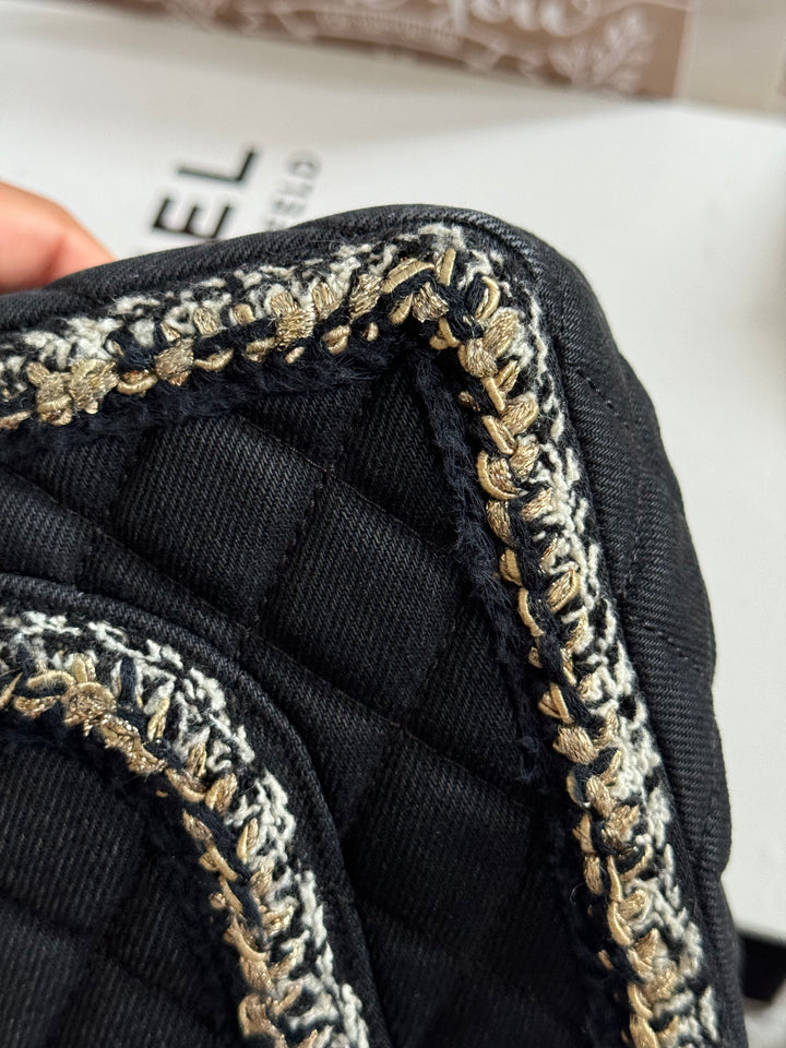 Chanel series 26 Black Denim LGHW Braided in Gold/White/Black Medium Flap Bag
