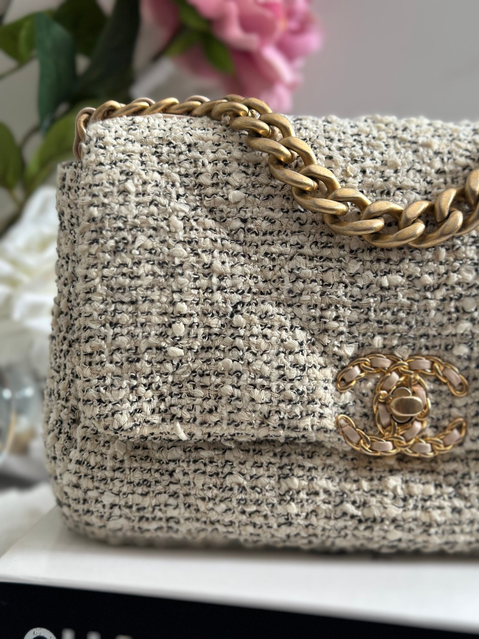 Chanel 19 Oreo Beige Tweed size Small Flap Bag from 21S Collection