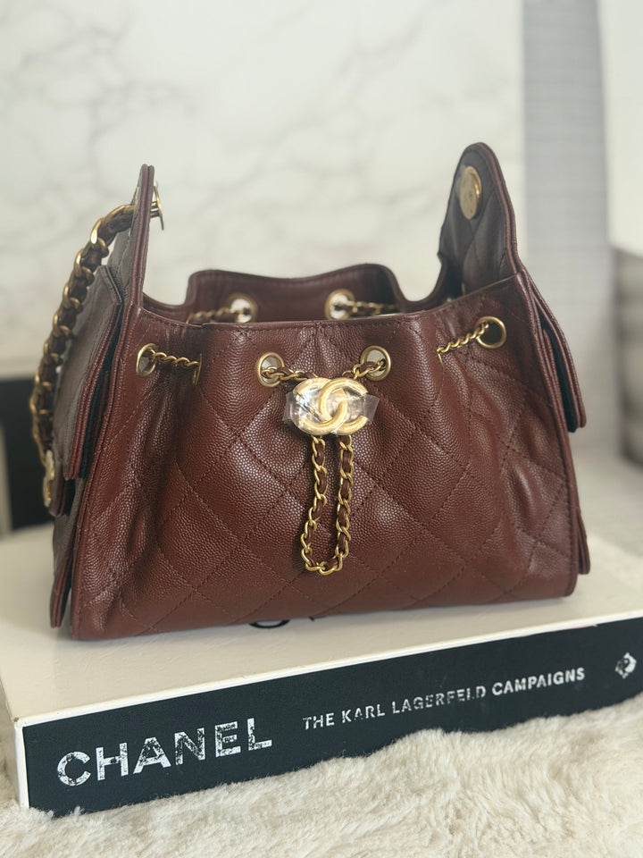 CHANEL 26S Brown Caviar Mini 25 Hobo Bag with Aged GHW 2026