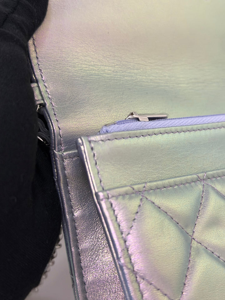 CHANEL 21K Silver Lambskin SHW Classic Wallet On Chain (WOC)