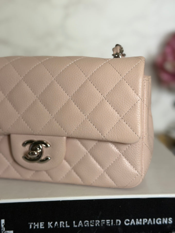 CHANEL series 18 Light Sakura Pink Caviar SHW Mini Rectangular Flap Bag 2014 14C collection