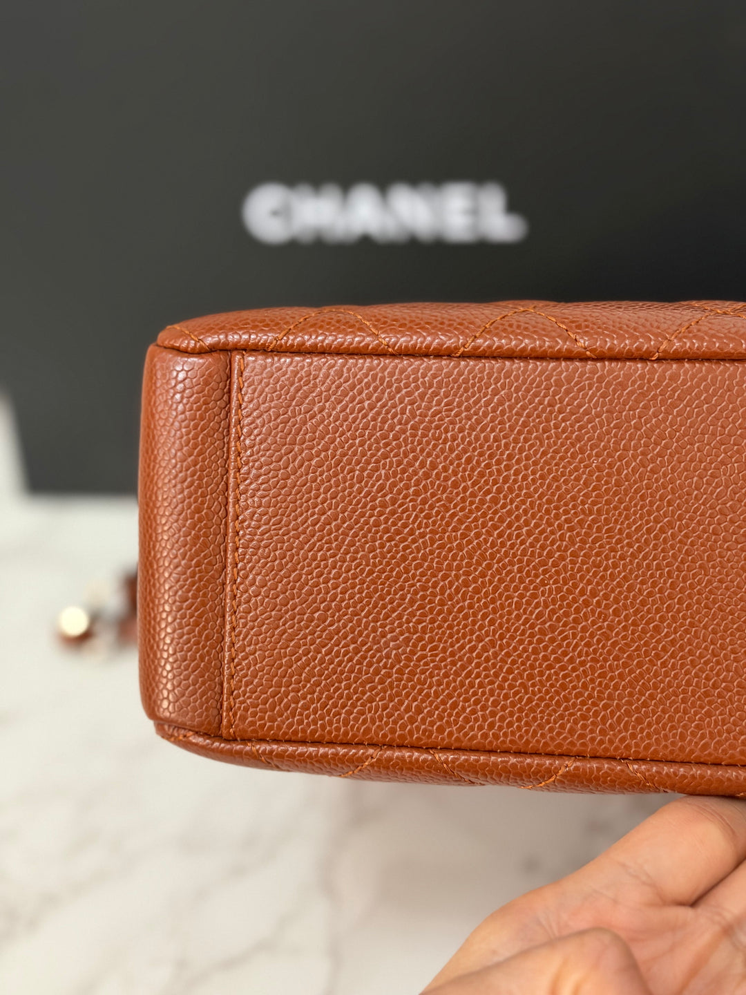 CHANEL series 19 Brown/Tan Caviar Petite Shopping Tote (PST) Bag