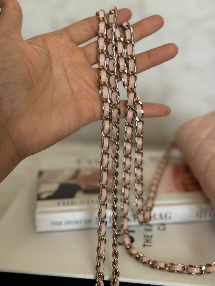 CHANEL Light pink/Nude pink caviar LGHW Classic Wallet on chain (WOC) 2024
