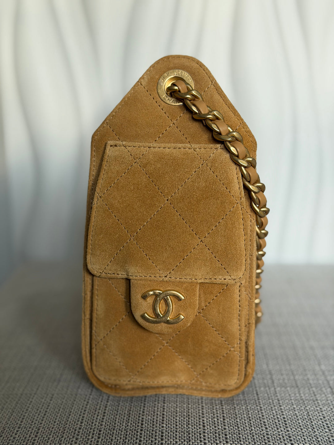 CHANEL 26C Dark Beige Camel Suede U5319 Aged GHW Mini 25 Hobo Bag