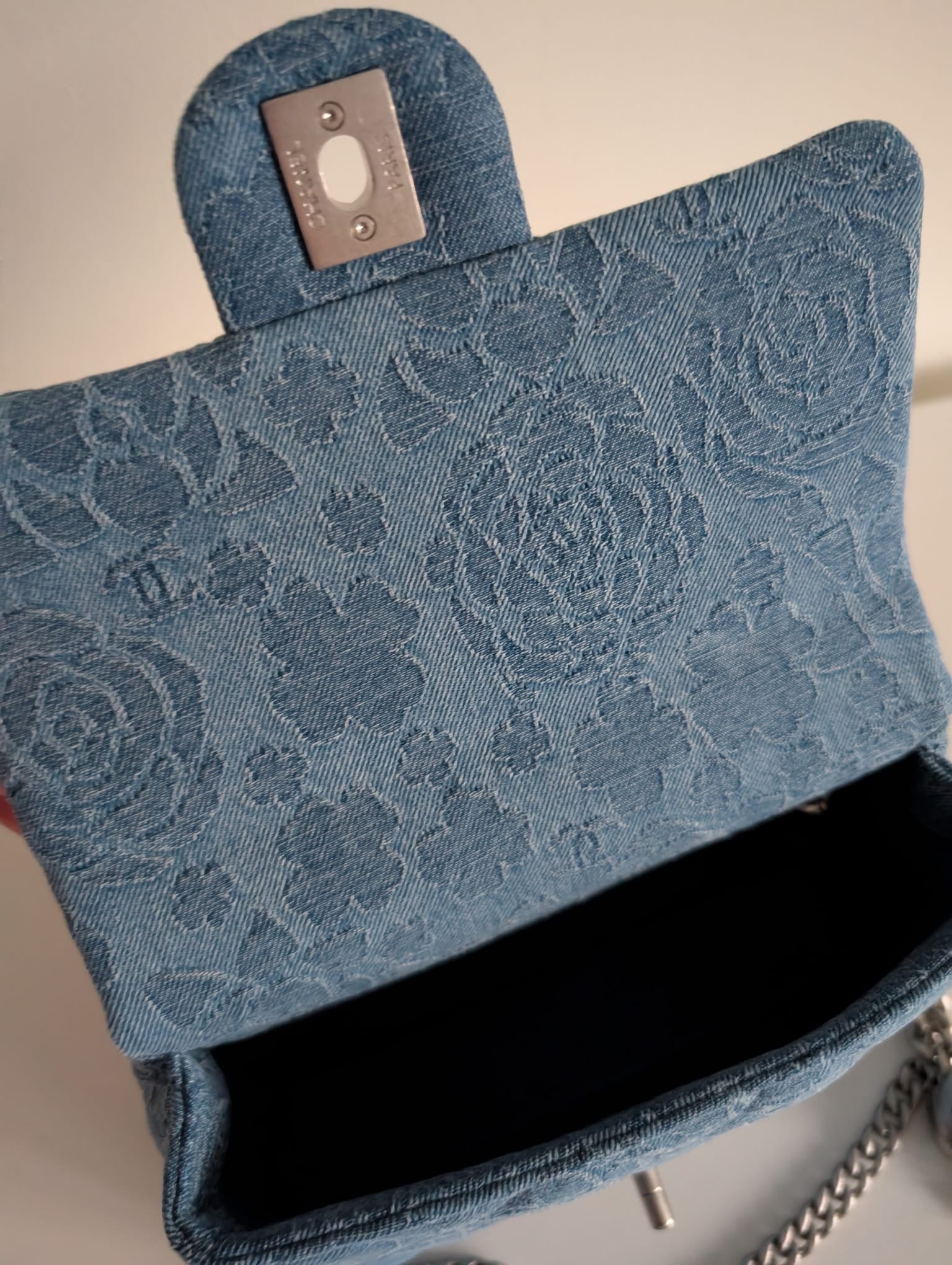 CHANEL Denim Sweetheart Adjustable Chain Silver Hardware Mini Flap