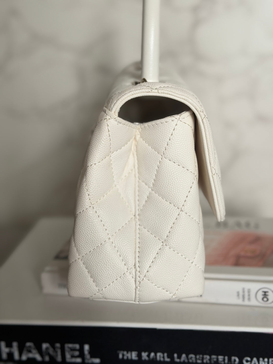 CHANEL White Caviar LGHW Coco Handle Flap Bag Size SMALL with detachable Strap Microchipped
