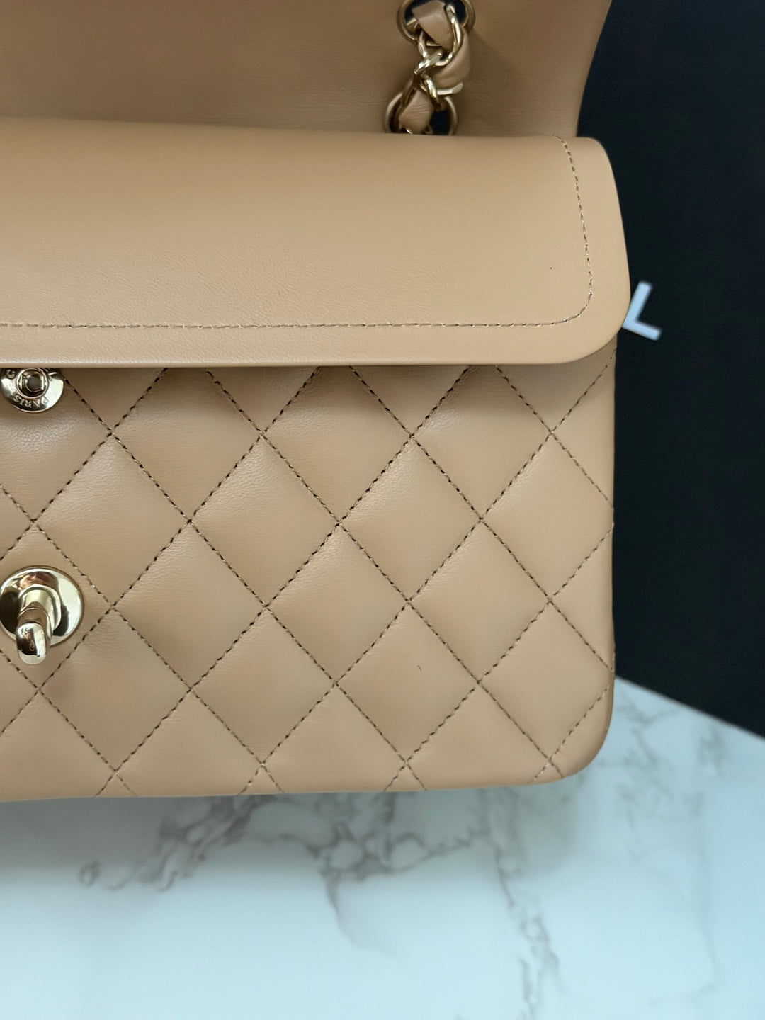 CHANEL 22K collection 2022 Dark Beige Lambskin LGHW Medium ML Timeless Classic Double Flap Bag