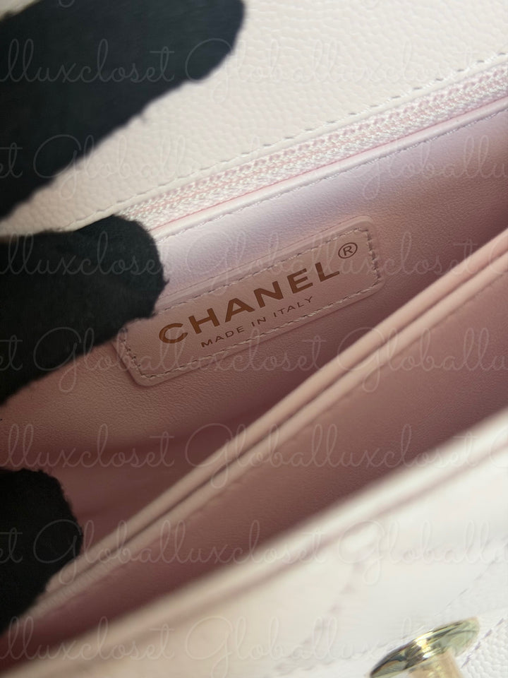 CHANEL 22P Light Pink Sakura Caviar LGHW Coco handle Flap Bag With detachable strap size Small 2022