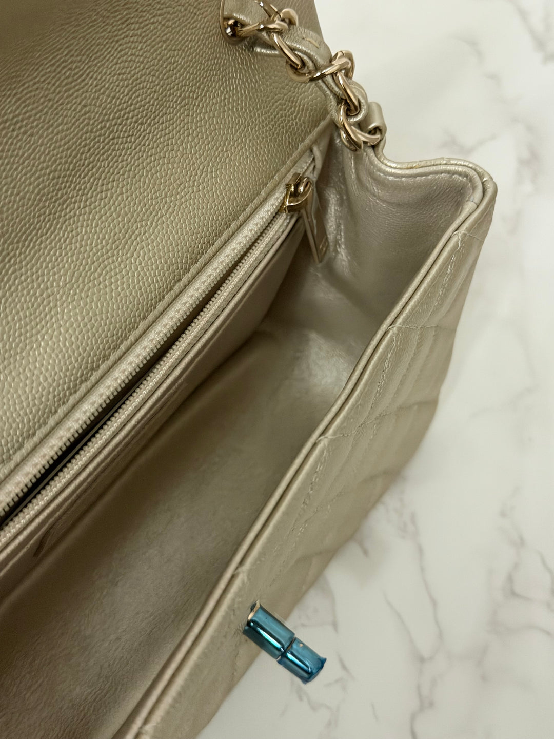 CHANEL series 23 Champagne Gold Caviar LGHW Mini Rectangular Flap Bag