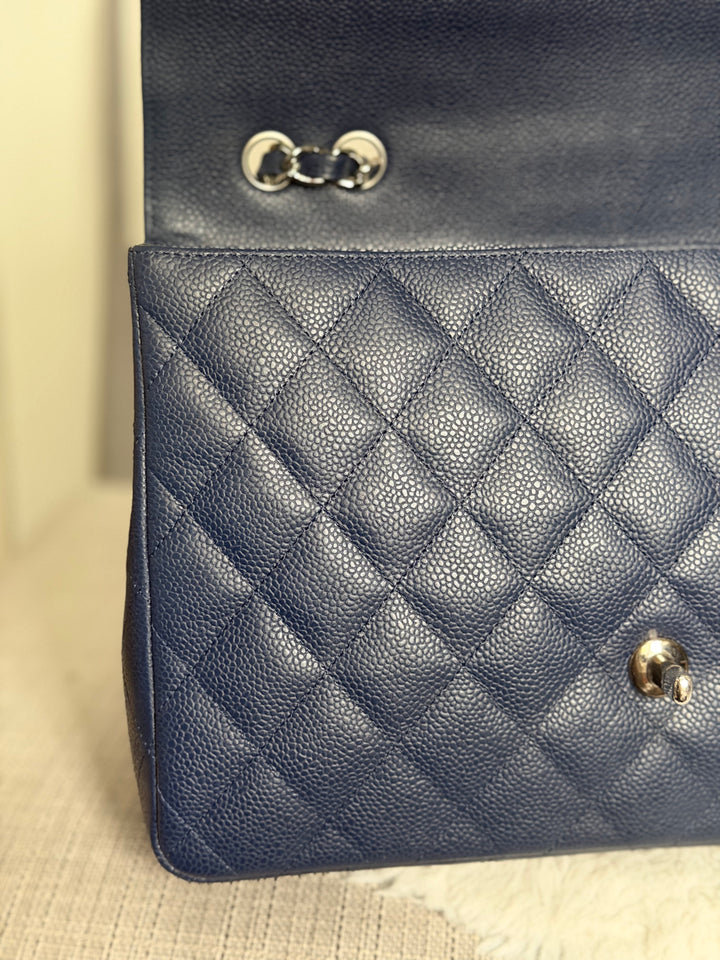CHANEL series 13 Navy Caviar SHW Timeless Classic Jumbo Single Flap Bag 2010