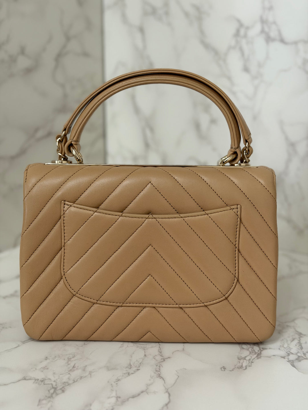 CHANEL series 27 2018 Dark Beige Lambskin LGHW Trendy CC Flap Bag size Small with Top Handle and detachable strap