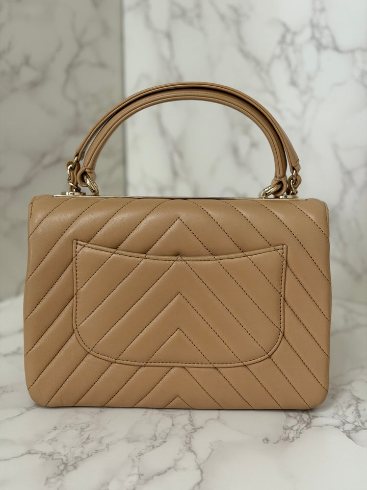 CHANEL series 27 2018 Dark Beige Lambskin LGHW Trendy CC Flap Bag size Small with Top Handle and detachable strap