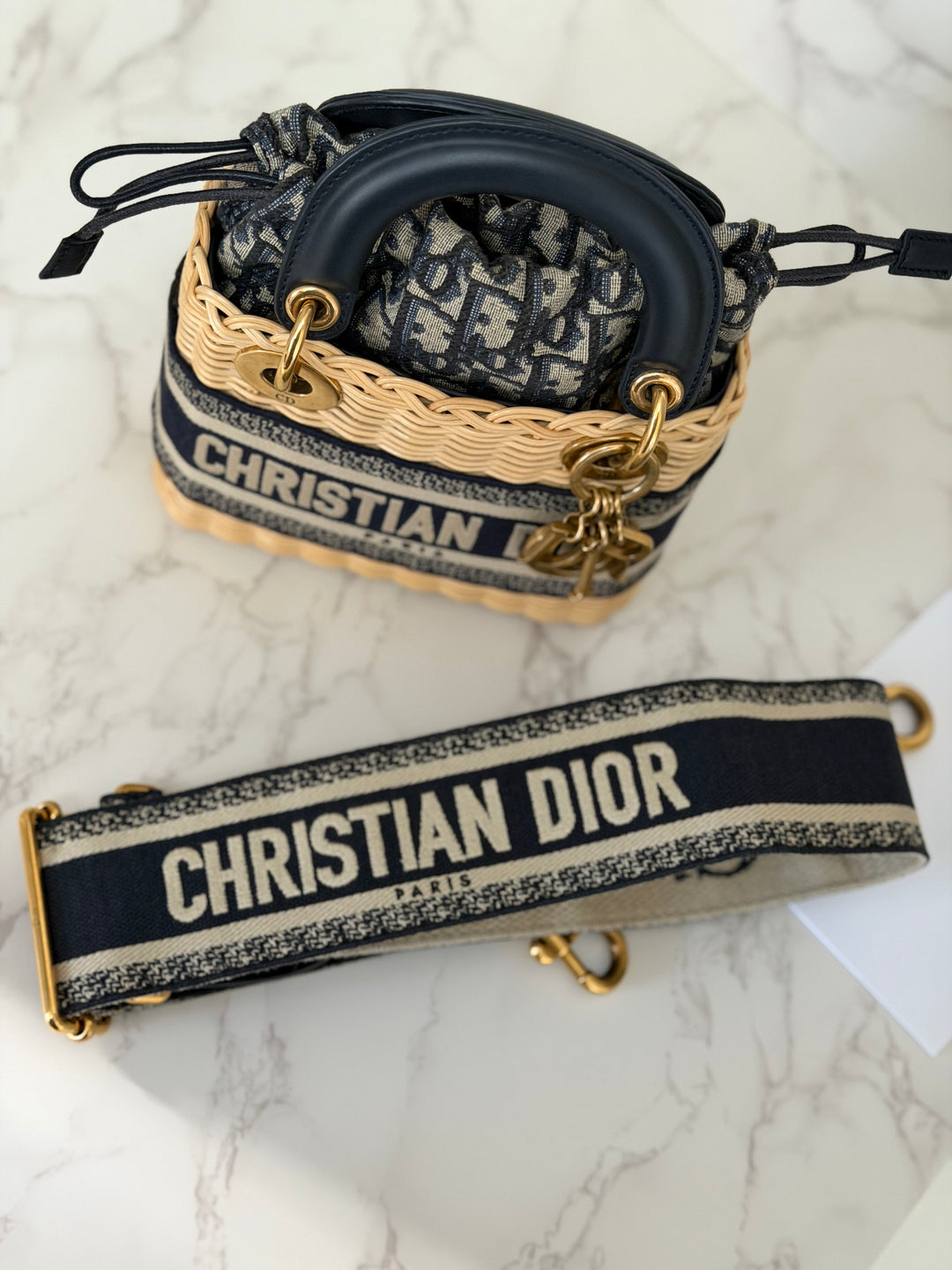 DIOR Lady Dior Wicker Bag Oblique Canvas in Black and Cream size Mini