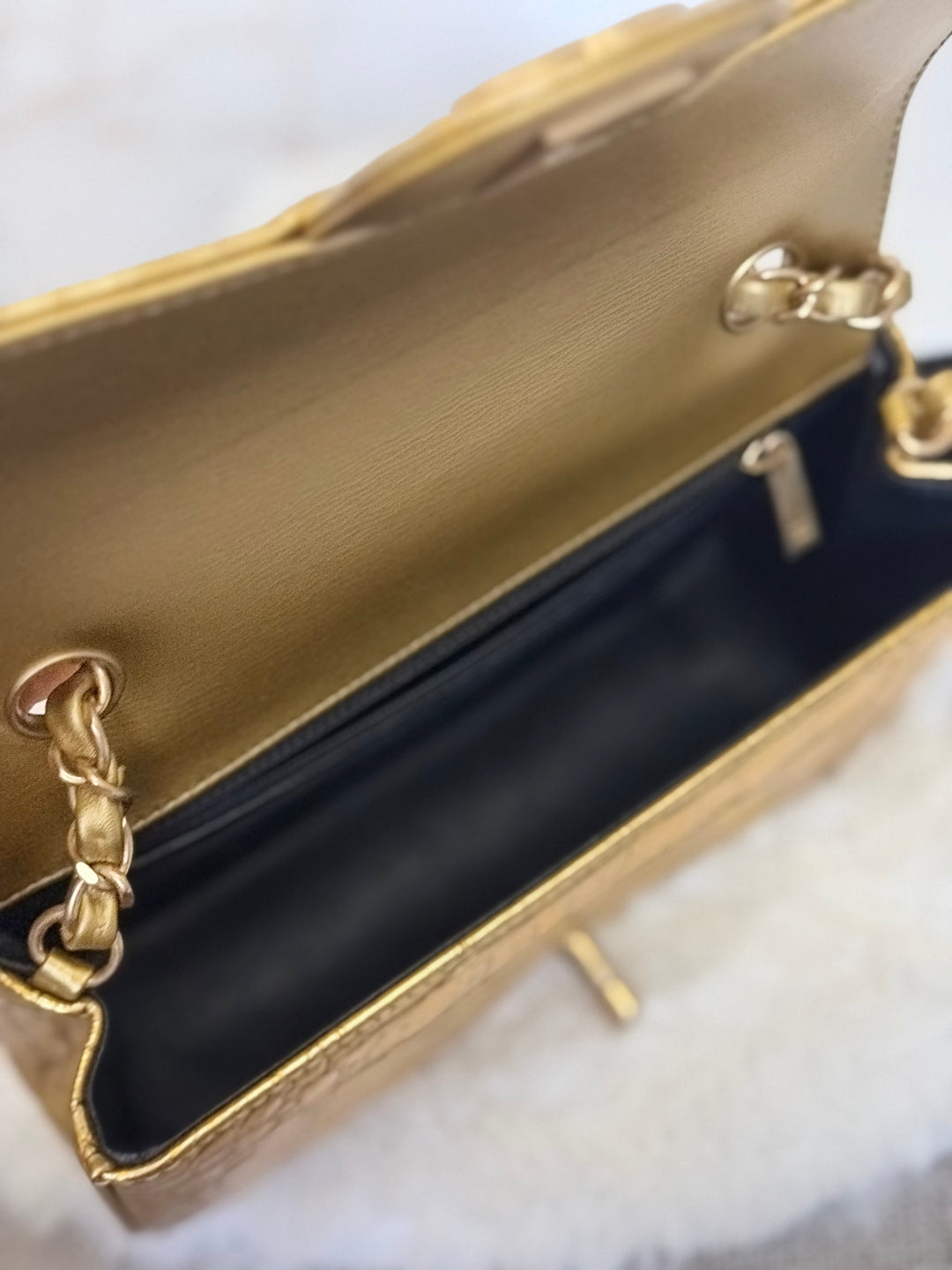 CHANEL series 28 19A Metiers d'Art collection Gold Croc Embossed Calf Skin Mini Rectangular Flap Bag with Aged GHW 2019 RARE