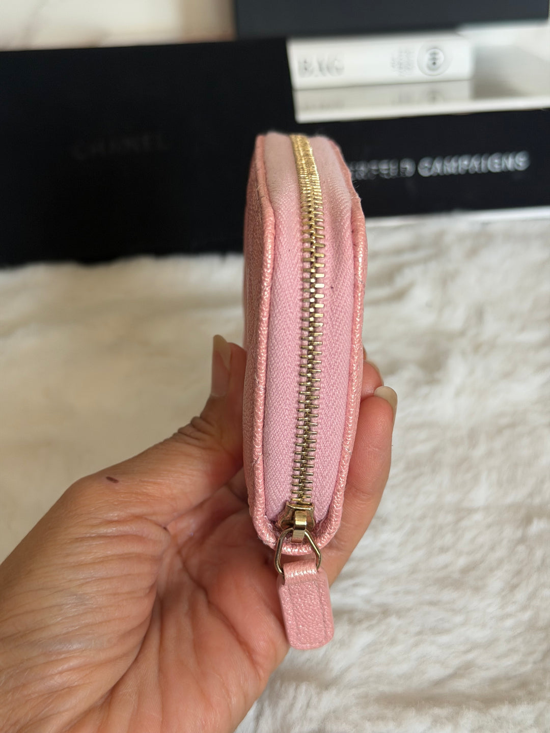 CHANEL 19S iridescent pink caviar LGHW Zippy Coin Purse series 27 2019