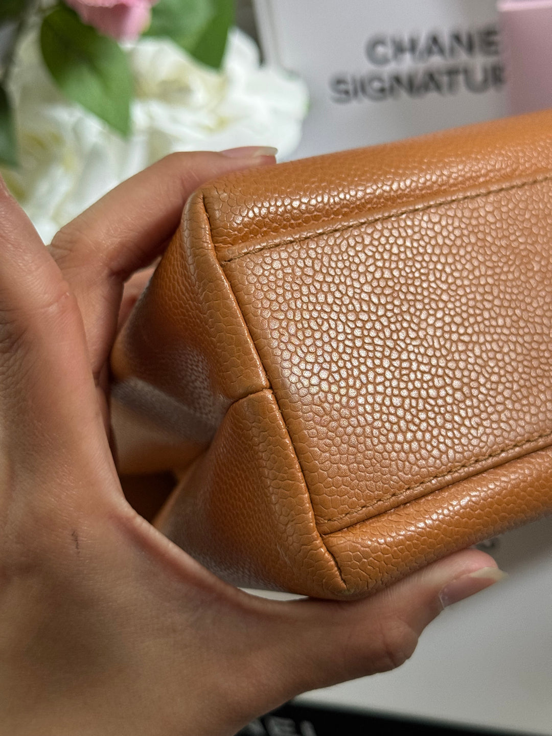 Chanel series 5 circa 1999 Kelly Top Handle Flap 24K GHW in Orange Caviar A12391