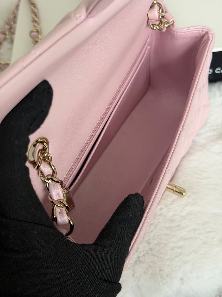 CHANEL 21S Light Pink Calf Skin LGHW Mini rectangular flap bag series 31 2021 *super rare*