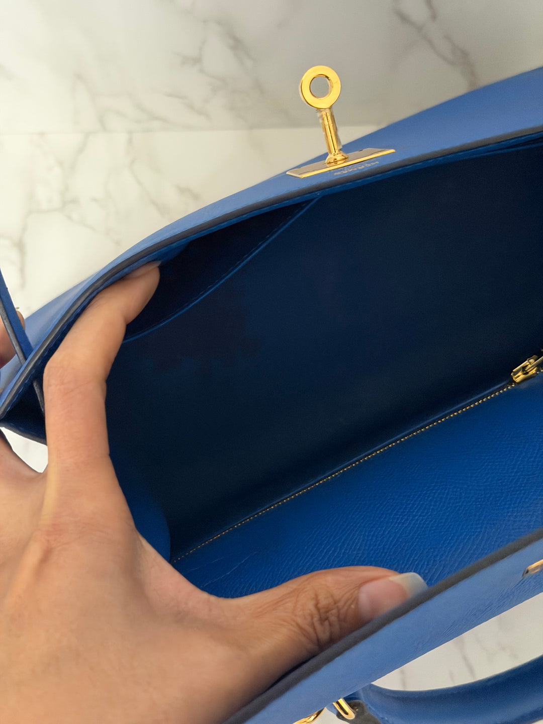 Hermes Blue Hydra Epsom Sellier Kelly 28 GHW Stamp C 2018