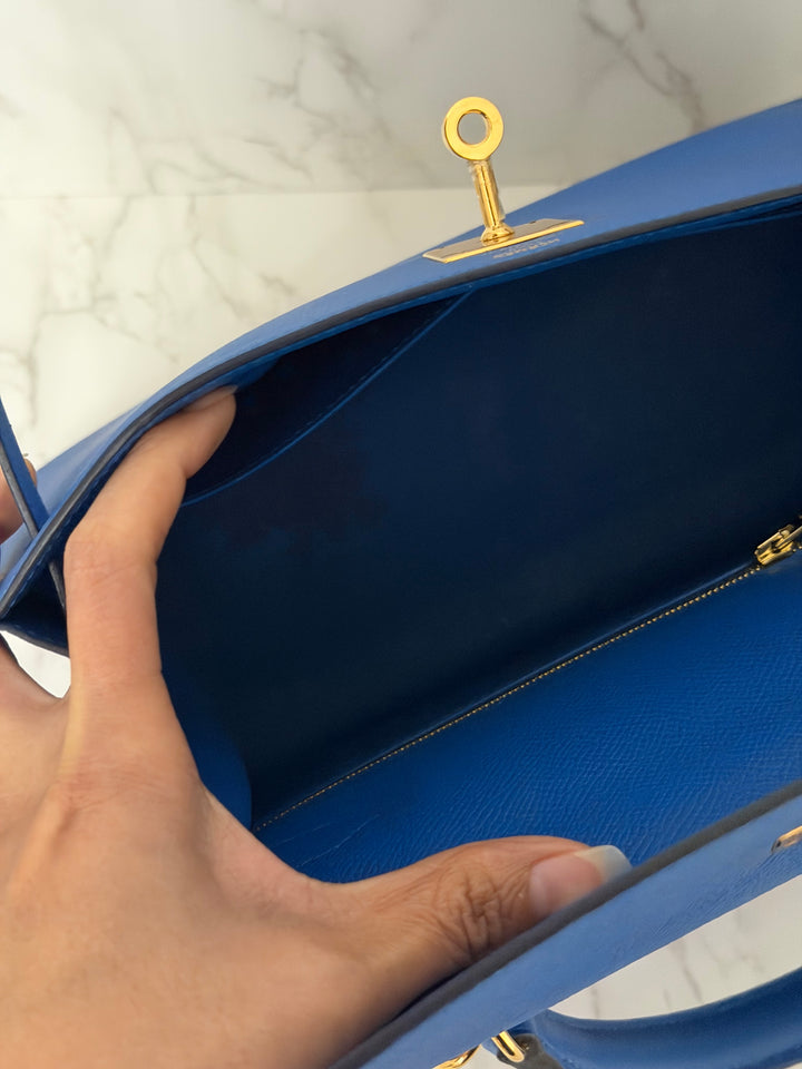 Hermes Blue Hydra Epsom Sellier Kelly 28 GHW Stamp C 2018
