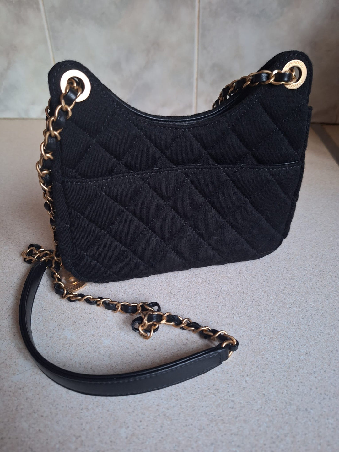 CHANEL Jersey Wavy Hobo Bag with Aged GHW Size Small