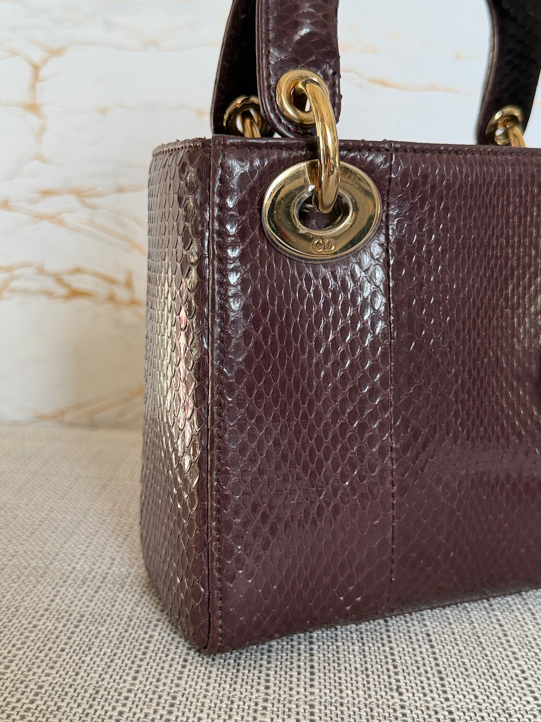 Dior Lady Dior MINI Burgundy Dark Red Python Leather 2018 LGHW