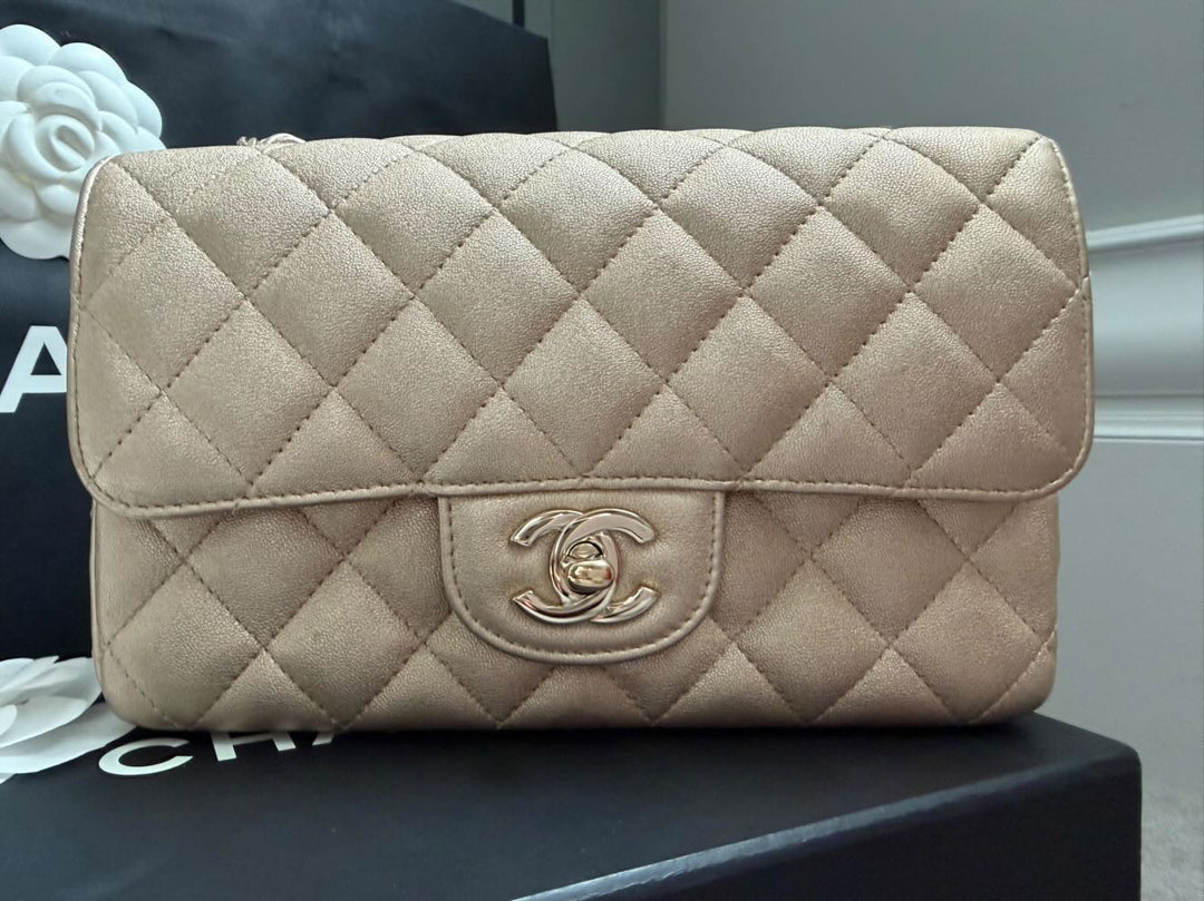 CHANEL series 31 21P Collection Iridescent Gold Lambskin LGHW Mini Rectangular Flap Bag 2021