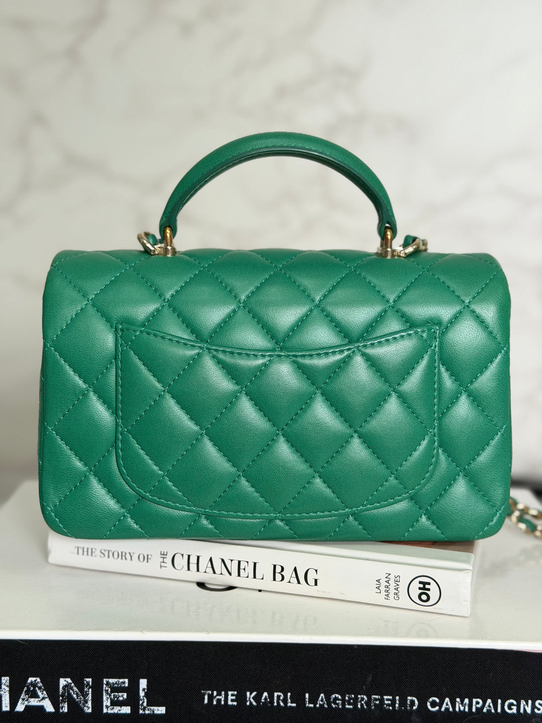CHANEL Green Lambskin LGHW Mini Rectangular Flap Bag with Top Handle 2022 22A collection