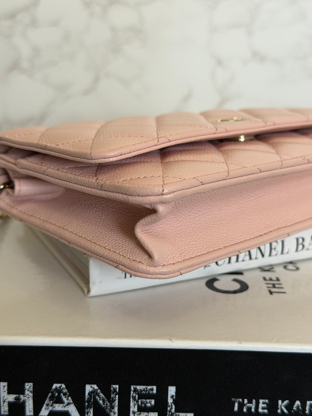 CHANEL Light pink/Nude pink caviar LGHW Classic Wallet on chain (WOC) 2024