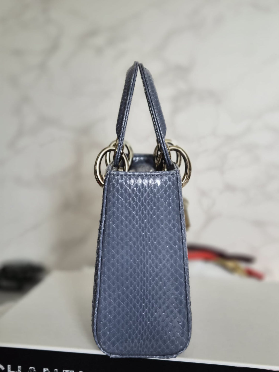 DIOR Lady Dior MINI in Blue Grey Python Leather LGHW 2020