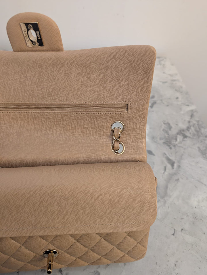 CHANEL series 28 19B collection Dark Beige Caviar LGHW Medium M/L Timeless Classic Double Flap Bag 11.12