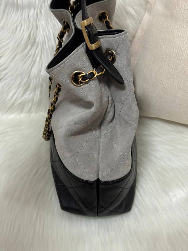 CHANEL 2025 25A collection Grey Suede Black Calf skin Leather Hobo Bag size Small