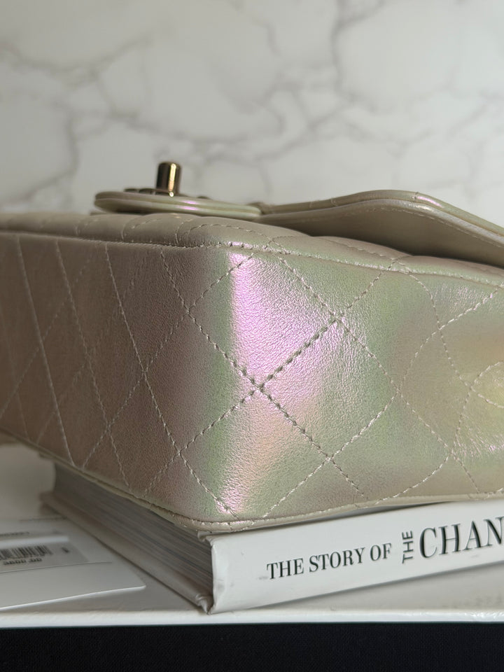 CHANEL 20B Iridescent Ivory Calf skin LGHW Mini Rectangular Flap Bag 2020