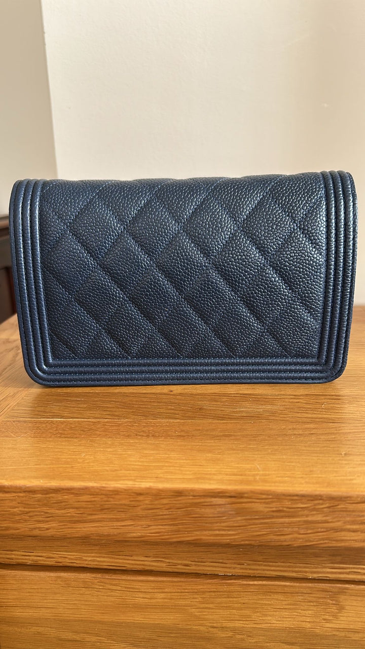 CHANEL series 28 Navy caviar LGHW Boy Wallet On Chain (WOC)