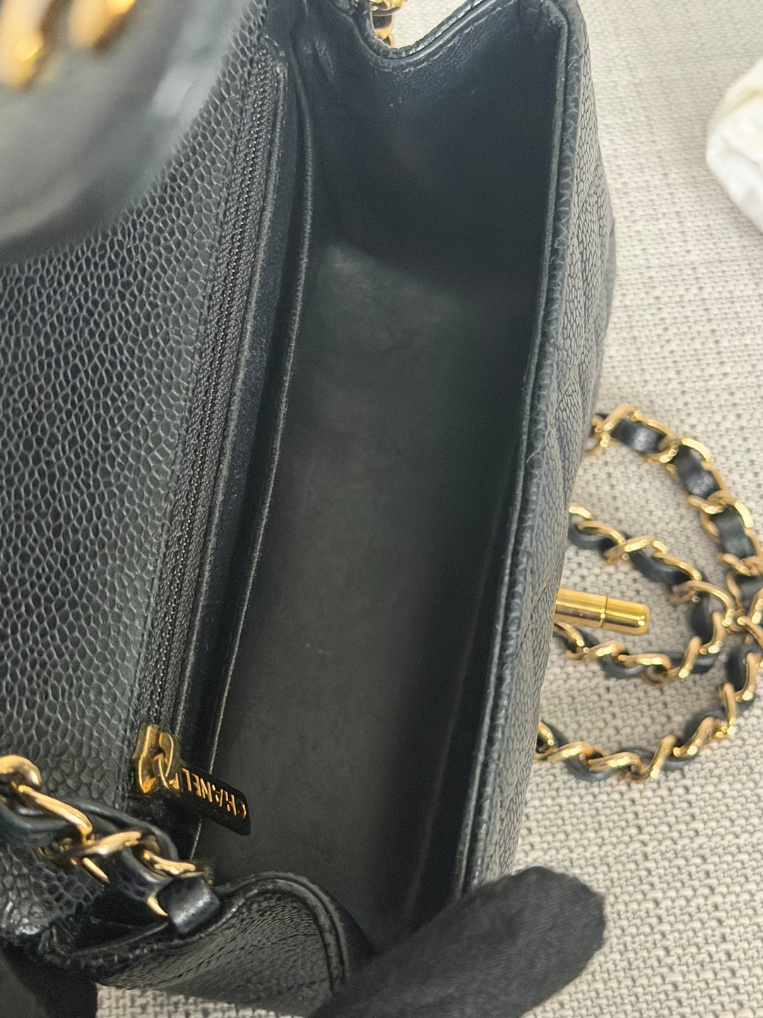 CHANEL series 13 Black Caviar GHW Vintage Square Mini Flap Bag with Edge stitching