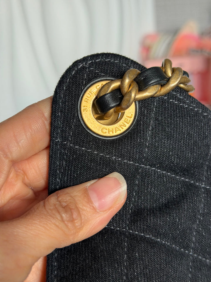 CHANEL 25S 2025 Black Denim Medium 25 Hobo Bag with Detachable Pouch Aged GHW