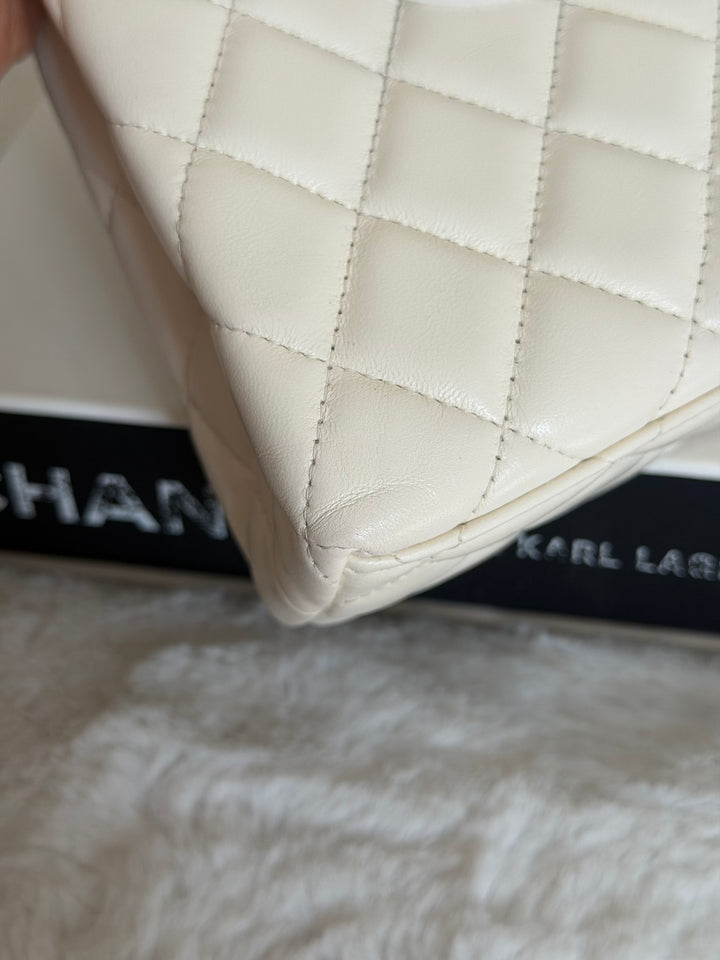 CHANEL White Calf skin Aged GHW Kelly Shopping Bag Size Small 2026