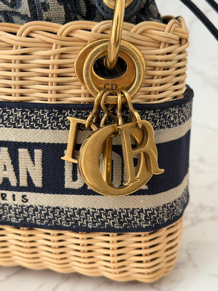 DIOR Lady Dior Wicker Bag Oblique Canvas in Black and Cream size Mini