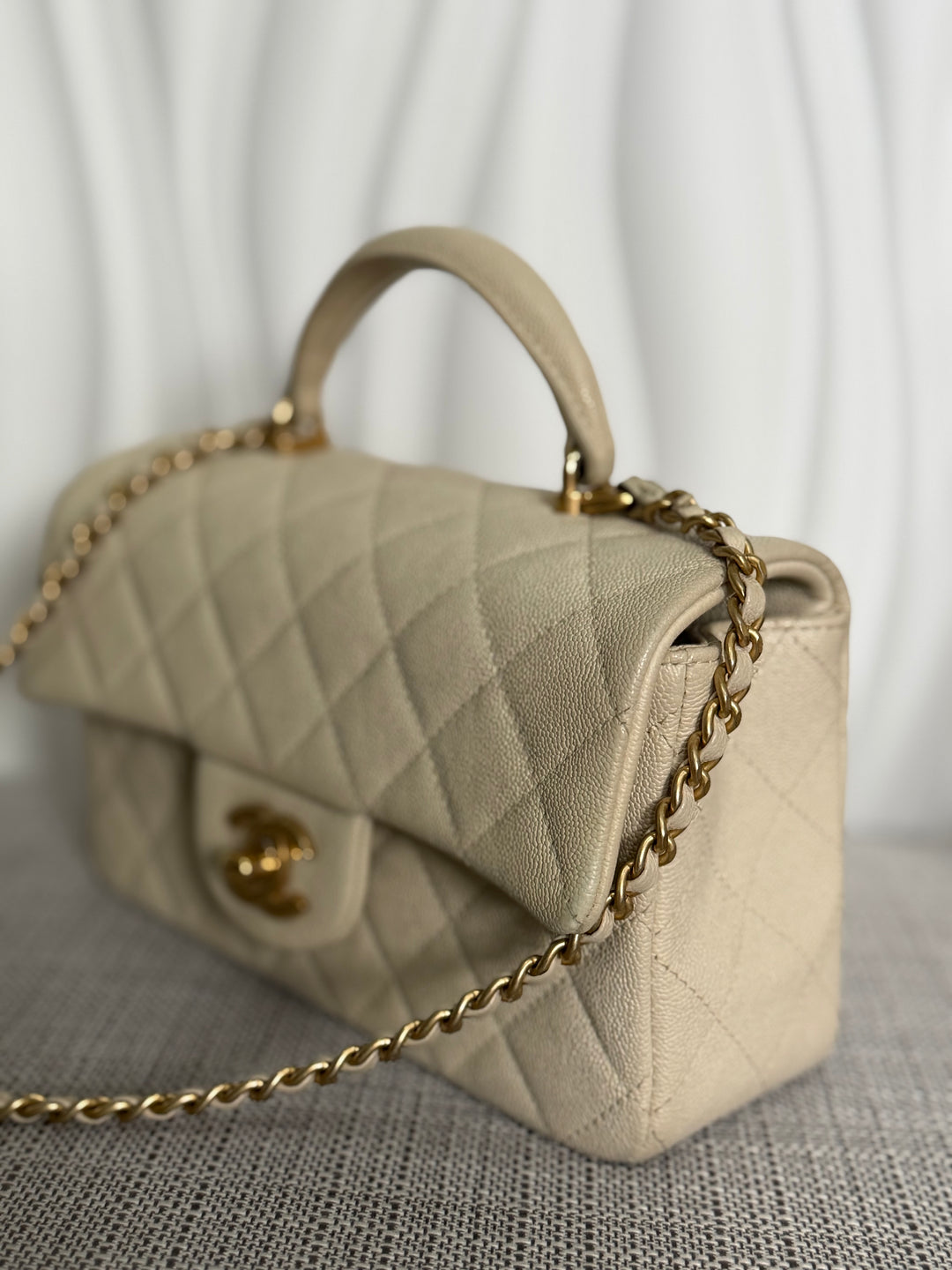 CHANEL 21S series 31 Beige Caviar Aged GHW Mini Rectangular Flap Bag with Top Handle 2021