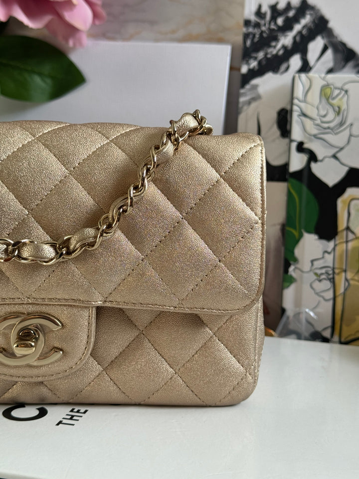 Chanel 21P series 31 Iridescent Gold Lambskin LGHW Mini Rectangular Flap Bag