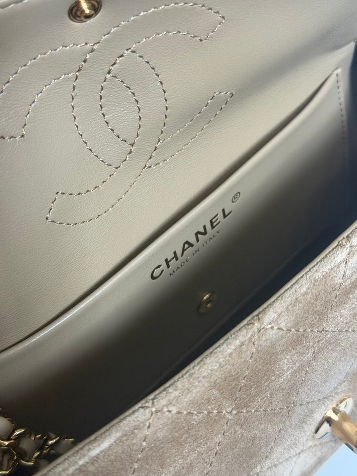 CHANEL 26B Beige Suede Matthie Blazy Mini Flap Bag GHW 2026