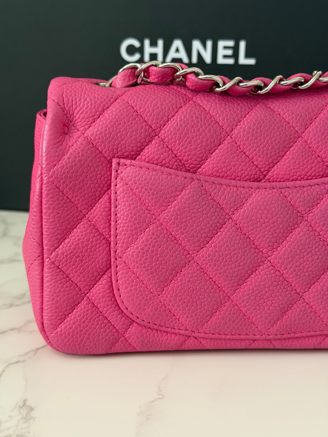 CHANEL series 17 2012/2013 Suede Hot Pink Caviar SHW Mini Rectangular Flap Bag