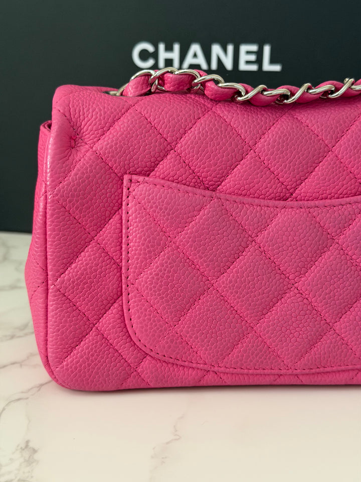 CHANEL series 17 2012/2013 Suede Hot Pink Caviar SHW Mini Rectangular Flap Bag