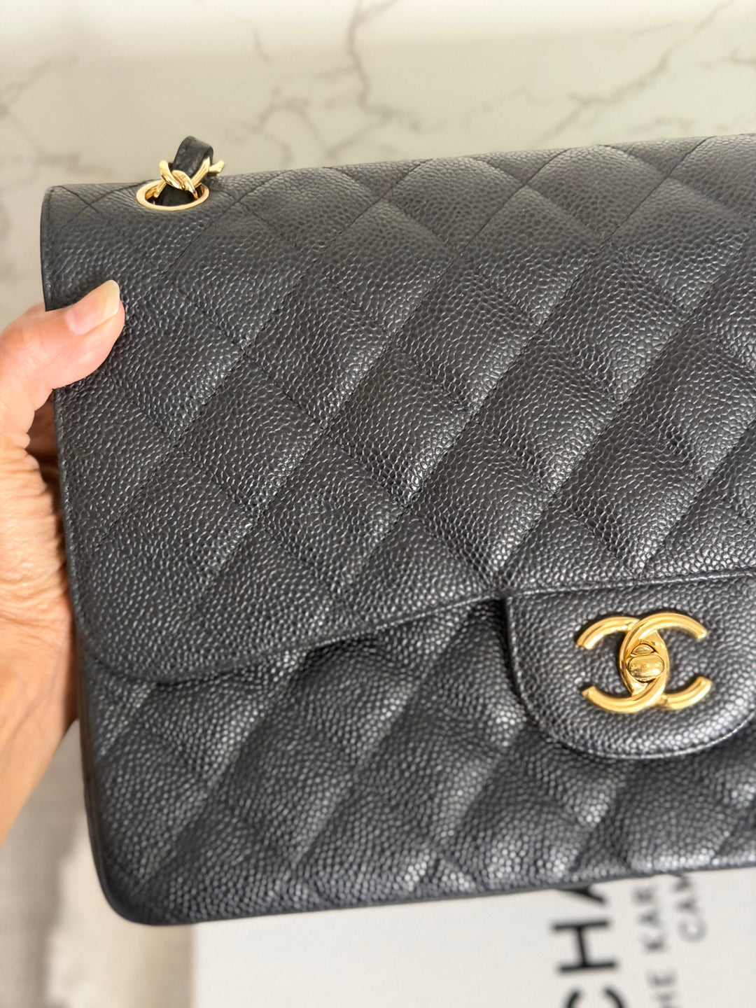 CHANEL series 17 Black Caviar GHW Jumbo Classic Double Flap Bag 2012