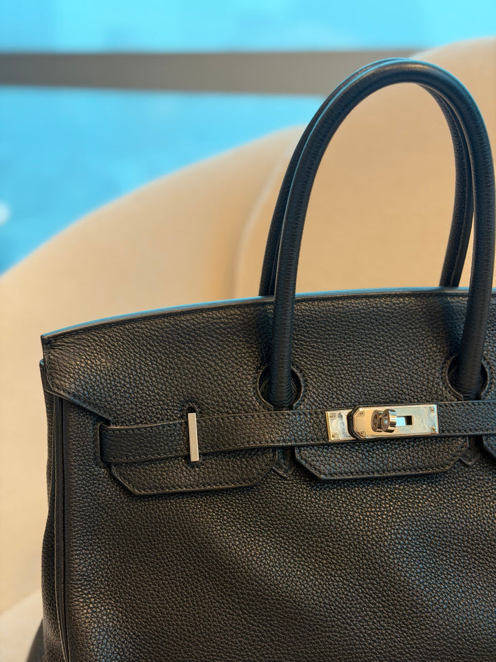 HERMÈS Black Noir Togo Leather PHW Birkin 35 Stamp M in Sq