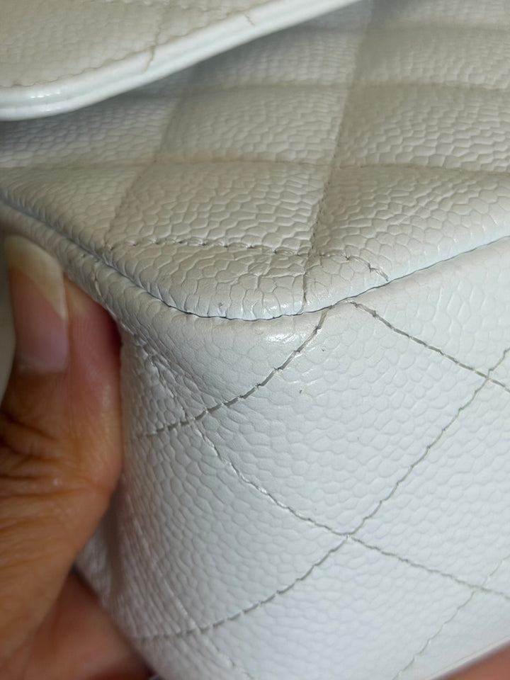 CHANEL series 12 Vintage White Caviar SHW Medium ML Timeless Classic Double Flap Bag 2009
