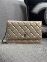 Load image into Gallery viewer, Chanel 21P 2021 Pre Spring/Summer Collection series 31 Iridescent Gold Lambskin Champagne GHW Classic Wallet on Chain (WOC)
